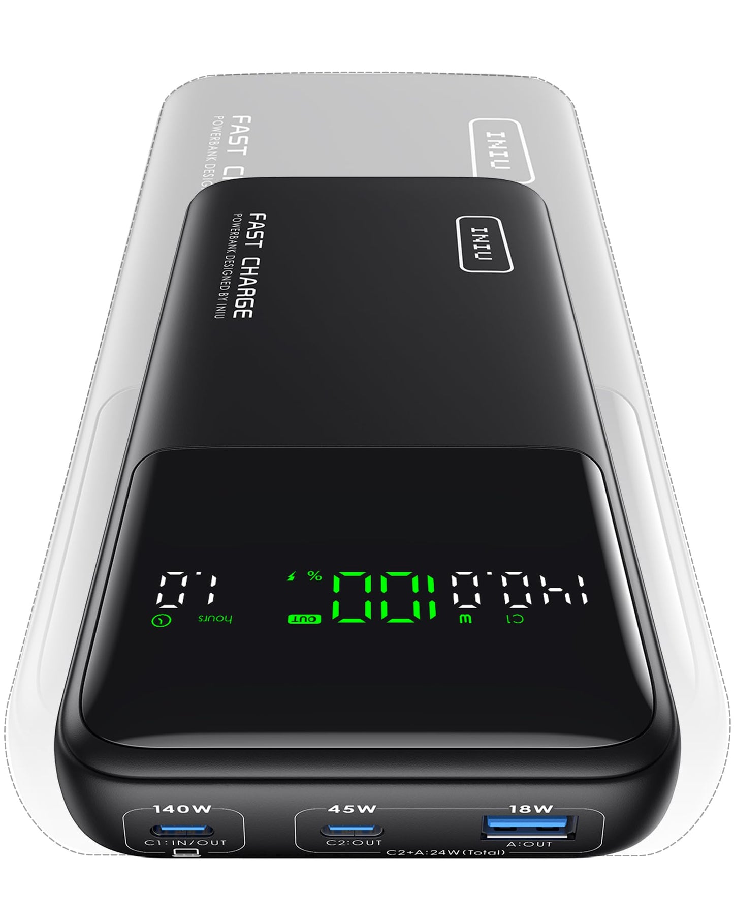INIU 140W Power Bank, 27000mAh High Capacity Laptop Portable Charger, USB C in&Out Tablet Powerbank, Digital Display Phone Charger, Travel Charger Compatible with iPhone 17 16, iPad, MacBook, Laptop