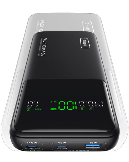 INIU 140W Power Bank, 27000mAh High Capacity Laptop Portable Charger, USB C in&Out Tablet Powerbank, Digital Display Phone Charger, Travel Charger Compatible with iPhone 17 16, iPad, MacBook, Laptop