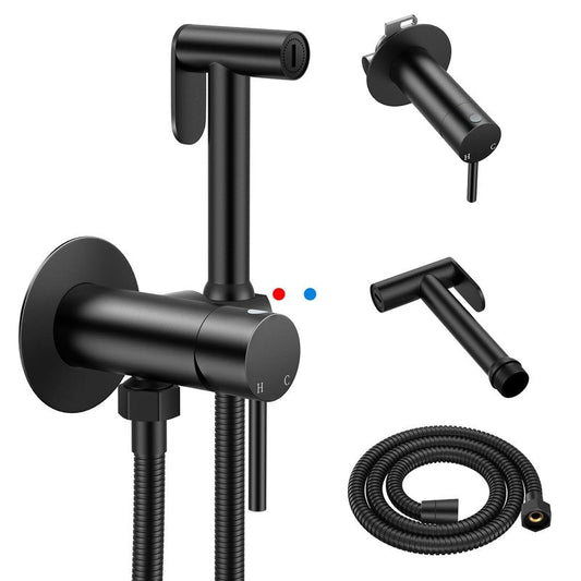 Arofa Built-in Hot and Cold Handheld Bidet Sprayer for Toilet, Black Warm Water Bidet with Adjustable Water Flow, Dual Control Mode Muslim Shower with Spray Hose for Feminine Wash, Wall Mounted