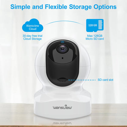 wansview Security Indoor Pet Camera, 2K Dog Camera with APP, WiFi CCTV Camera House Security for Baby Monitor, Real-time Alert 2-Way Audio Night Vision Pan/Tilt, TF Card Storage, Works with Alexa Q5