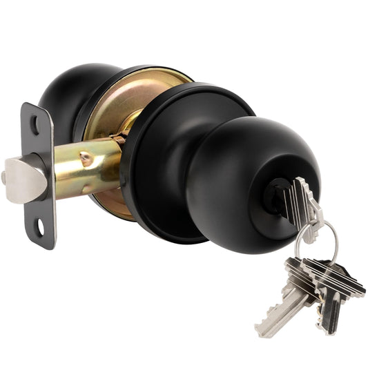 HOSOM Door Knob with Lock and Key, Keyed Entry Door Knob, Exterior and Interior Door Lock for Front Door Commercial and Residential Area, Entry Door Handle for Bedroom and Bathroom, Matte Black