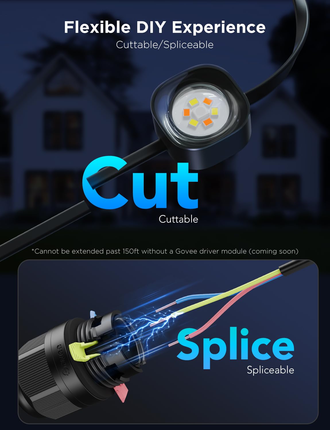 Govee Permanent Outdoor Lights Pro, 200ft with 120 RGBIC LED Lights for Daily and Accent Lighting, 75 Scene Modes for Outdoor Decor, IP67 Waterproof, Works with Alexa, Google Assistant, Matter, Black