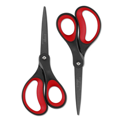 LIVINGO 2 Pack 8" Titanium Non-Stick Scissors, Professional Stainless Steel Comfort Grip, All-Purpose, Straight Office Stationery Craft Paper Fabric Household Sharp Shears Set for DIY(Red/Black)