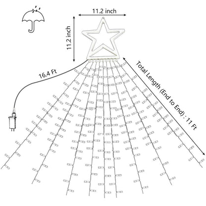 PUHONG Christmas Decoration Outdoor Star String Lights,16.4Ft Christmas Tree Toppers Lights 320 LED 8 Modes with 12" Lighted Star for Halloween Christmas New Year Holiday Birthday(Warm White)