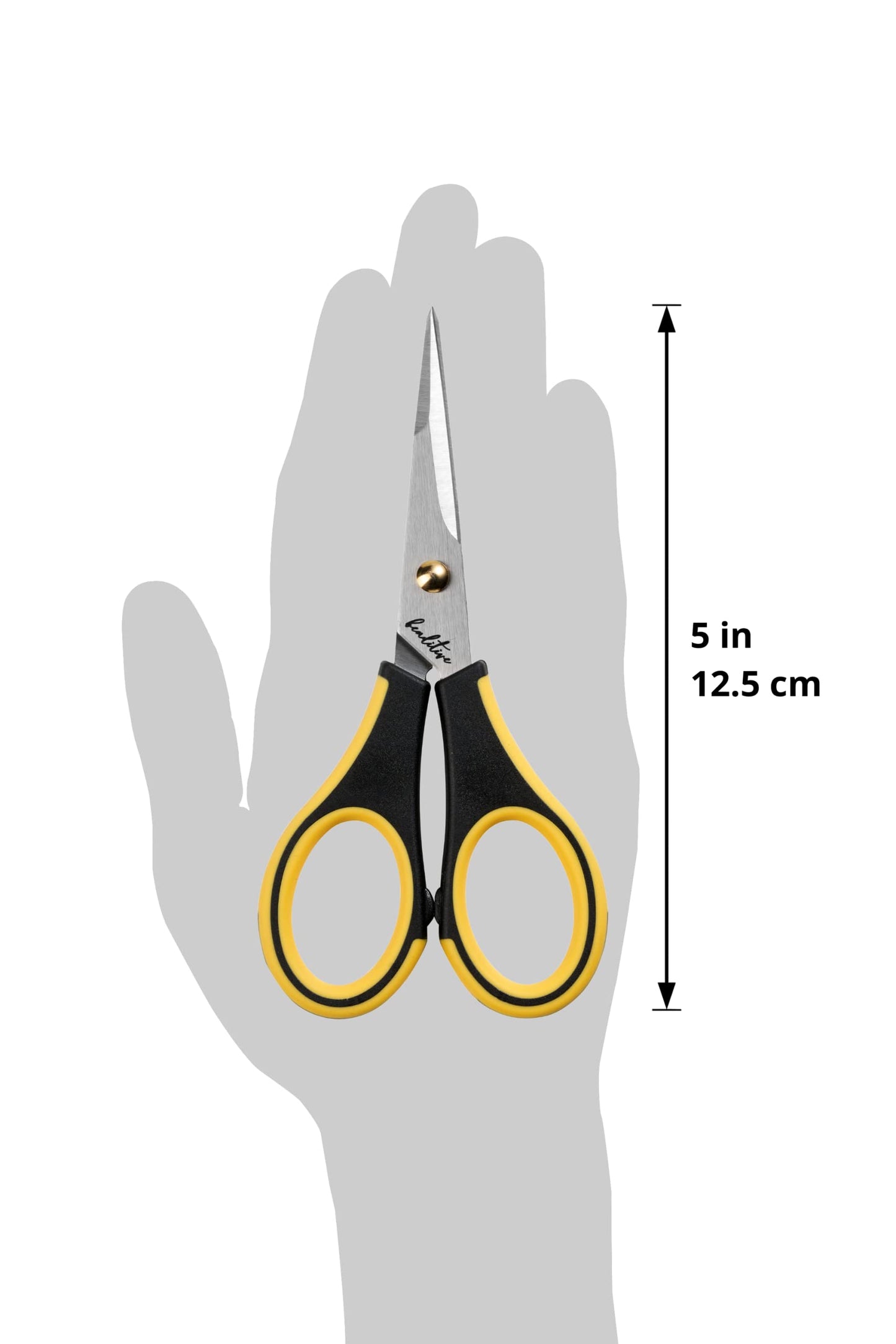 Beaditive Precision Craft Scissors - Stainless Steel Paper Crafting with Safety Cap Ultra Sharp Blades & Non-Slip TPR Handles Adult Kid Scrapbooking for Home, Office, School, Yellow