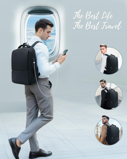 Laptop Backpack, Business Travel Backpack with Charging Port, Water Resistant Laptop Rucksack, Anti-Theft Backpack for Men Women, Fits 15.6-inch Laptop School Bag Black