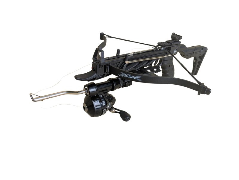 80 lbs WT80B Fishing Crossbow KIT with Guide and BUTTSTOCK Includes 12 Heavy Steel Bolts, 6 Barbed Plastic Fishing Arrows and 3 Aluminum Bolts.