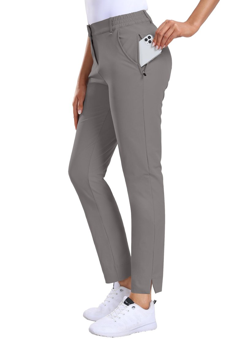 Hiverlay Womens Golf Pants Stretch Work Ankle Pants with Pockets Quick Dry Straight Business Casual Hiking Pants Gray-l