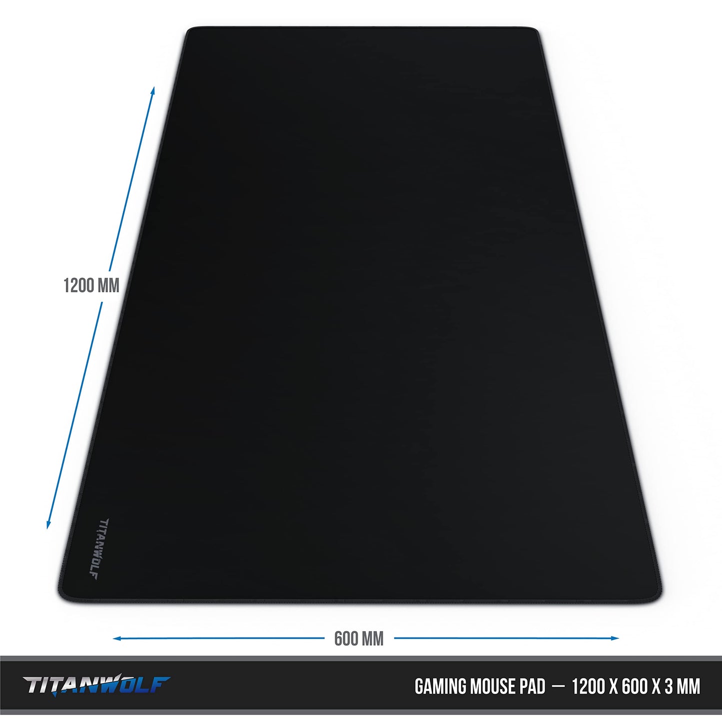 TITANWOLF - Extra Large Gaming Mouse Mat 1200x600mm Oversize - XXL Mouse Pad with motif - Desk Pad XXXL Extended – For Precision and Speed - Non-Slip Rubber Base – For Mouse and Keyboard - Black