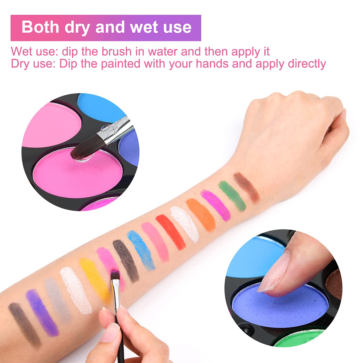 URAQT Face Paint Kit, 15 Color Face Painting Palette with 2 Brushes 32 Stencils, Washable Face Paints Safe Body Paint for Adults Kids Halloween Party Carnival, Makeup Paint Non-Toxic to Use