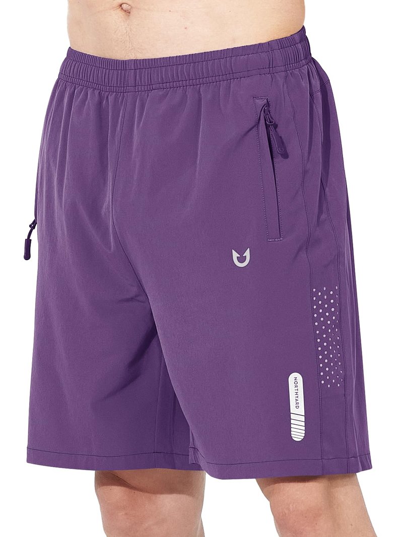 NORTHYARD Men's Athletic Running Shorts Gym Workout 7"/9"/5" Quick Dry Lightweight Sports Basketball Tennis 3 Zipper Pockets Purple 3XL