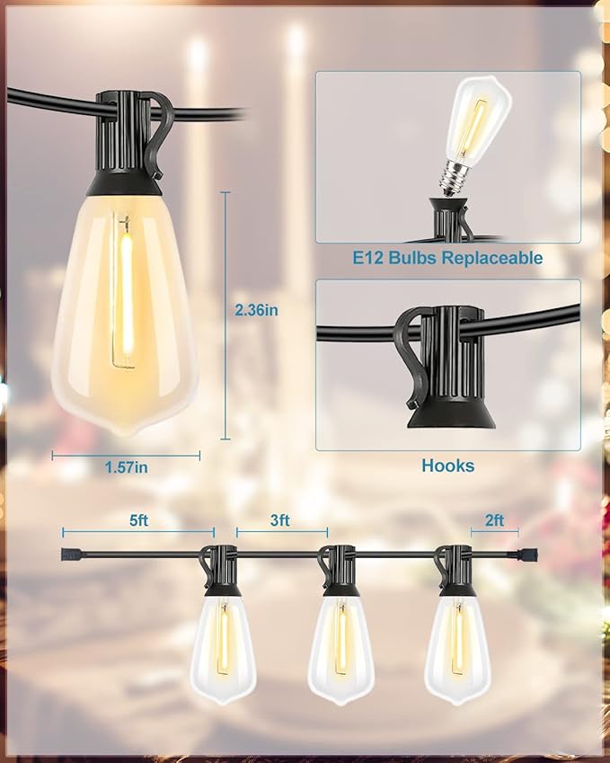 Lightdot LED Outdoor String Lights 500FT Patio Lights with 160 Shatterproof ST38 Vintage Edison Bulbs, Outside Hanging Light Waterproof for Porch, Deck, Garden, Backyard, Balcony, Dimmable- ETL Listed