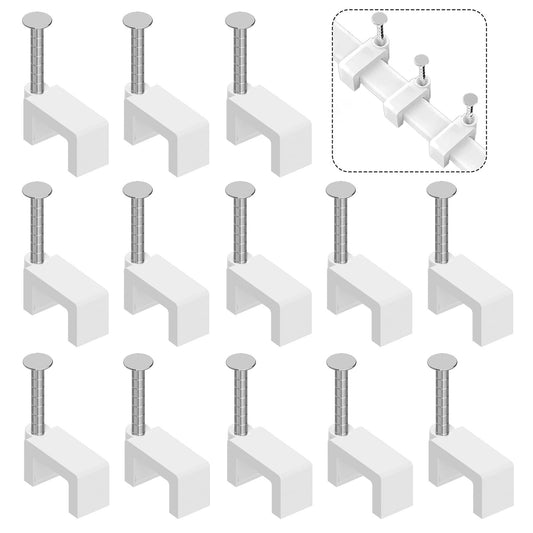 Cable Clips Nail in Cable Clips 100 Pcs 8mm Flat Ethernet Cable Wall Clips Cable Tacks Coax Cable Clip Speaker Wire Clips Cable Nails for Cords Cat5/Cat5e/Cat6/Cat7 RJ45 Cord Clips