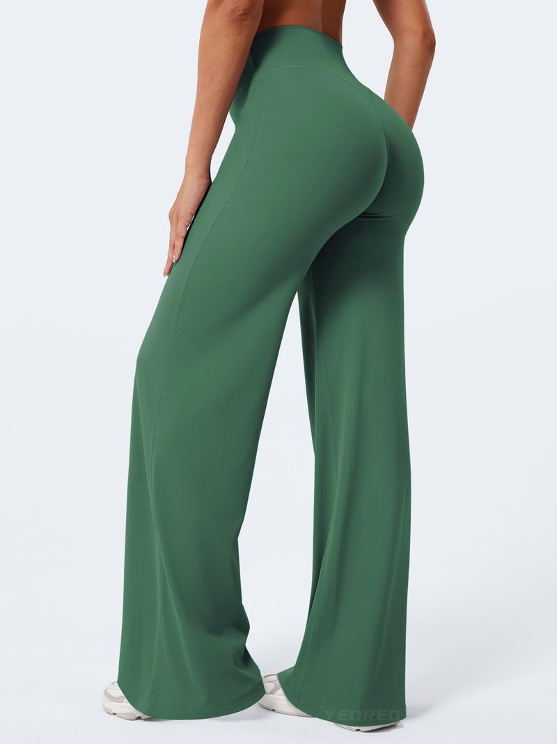 YEOREO Workout Leggings Womens No Front Seam Straight Leggings 33" High Waist Buttery Eddiy Gym Yoga Pants Dark Green S