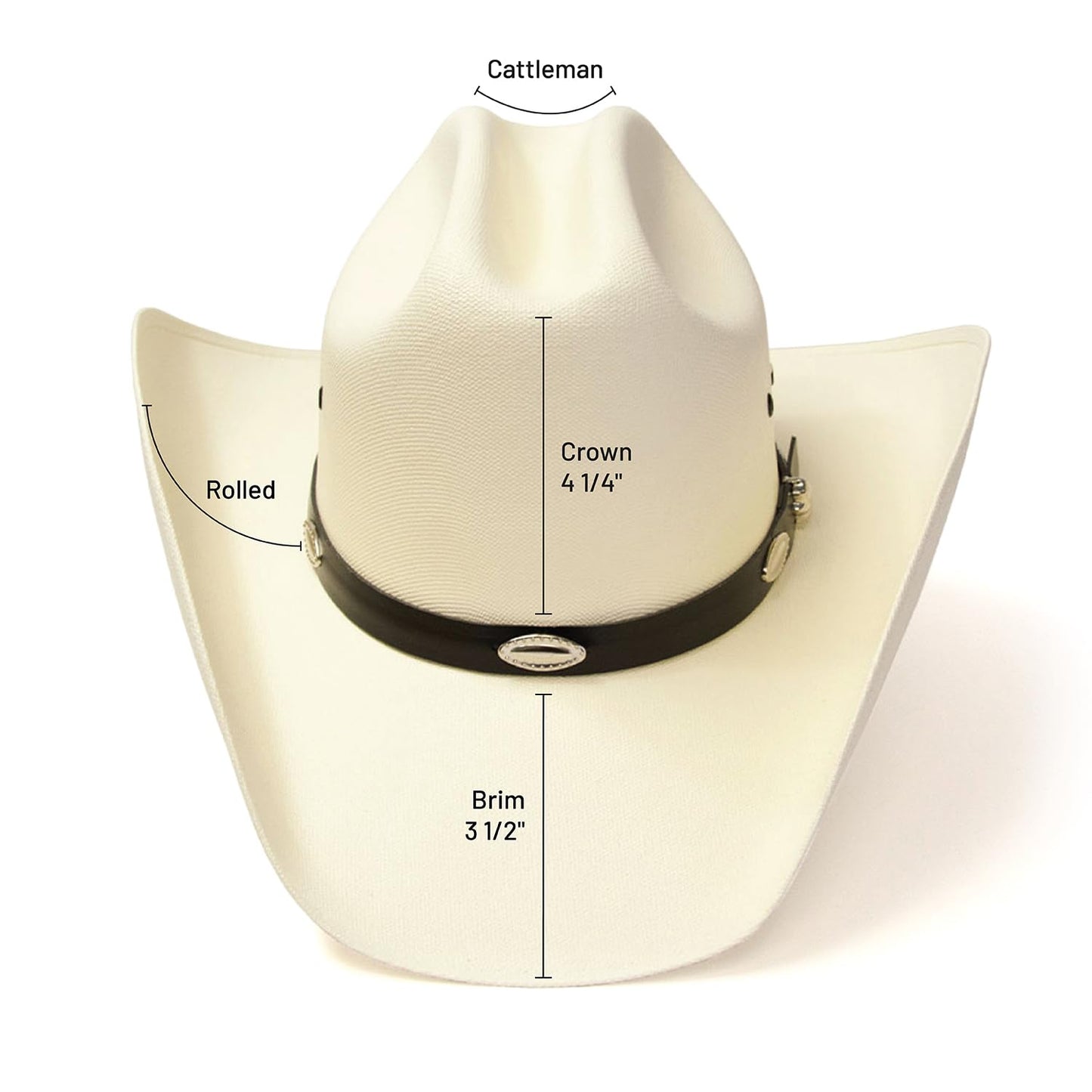 Western Express Natural Straw Cowboy Hat for Men and Women - Cattleman Style with Black Hat Band and Silver Conchos