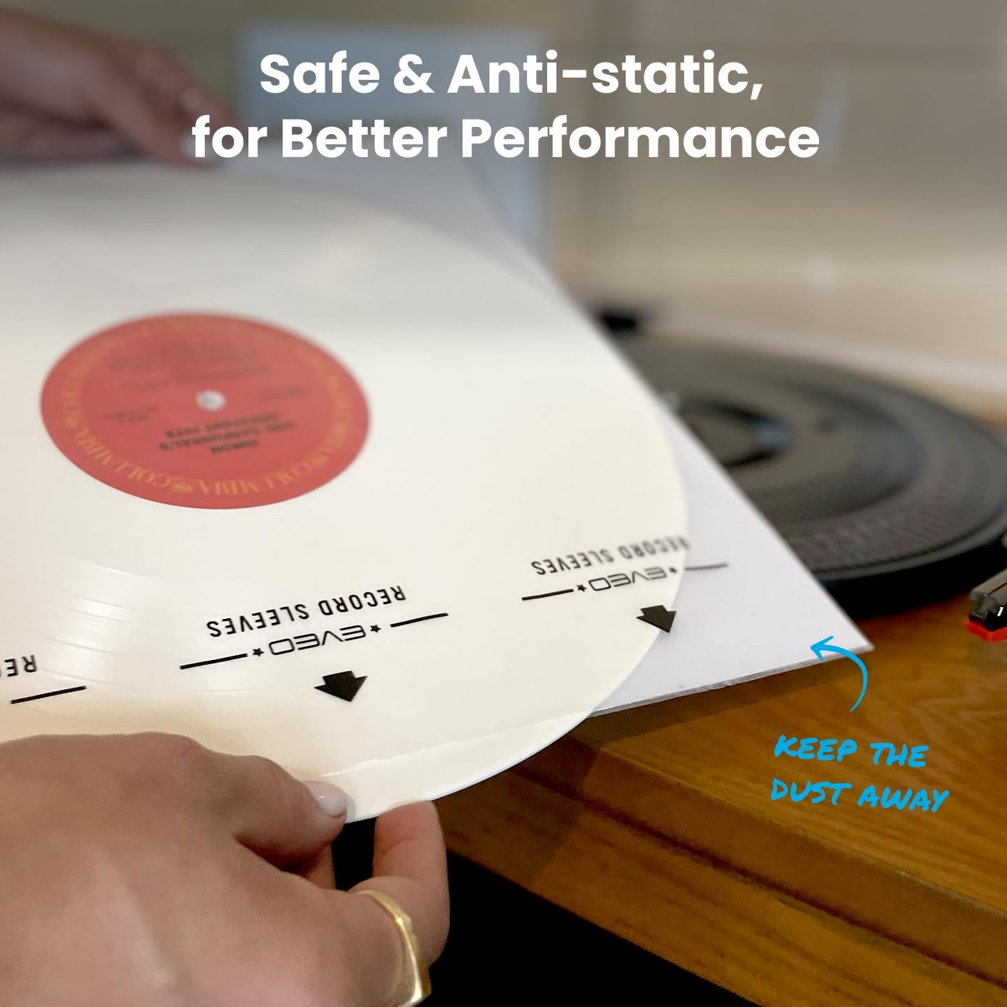 EVEO 50 Vinyl Inner Sleeves for Vinyl Records - Rice Paper Anti-Static LP For 12" Records - Record Sleeves inner Crystal-Clear Protection and Premium Quality - Archival Grade