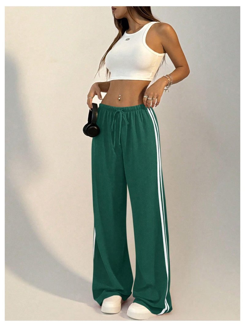 SHENHE Women's Wide Leg Loose Sweatpants Low Rise Y2k Drawstring Workout Sports Pants Dark Green Medium