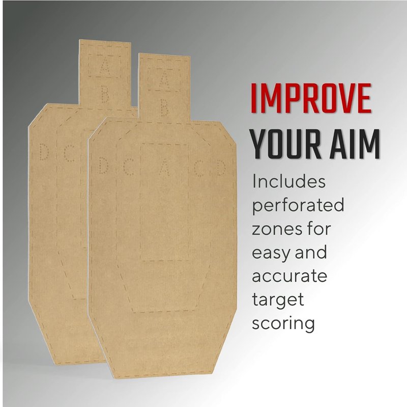 KRATE Tactical Cardboard Targets - Half Size Competition Paper Silhouette Shooting Torso Targets for Shooting Range & Gun Practice w/Rifles, Handguns, Shotguns, Airsoft or BB Guns (60-Pack 15” Torso)