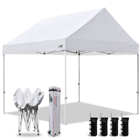 Eurmax USA Patented 10x10 Pop Up Canopy Tent Party Tent Commercial Instant Canopies Shelter with Heavy Duty Roller Bag,Bonus 4 Sand Bags (Snow White)
