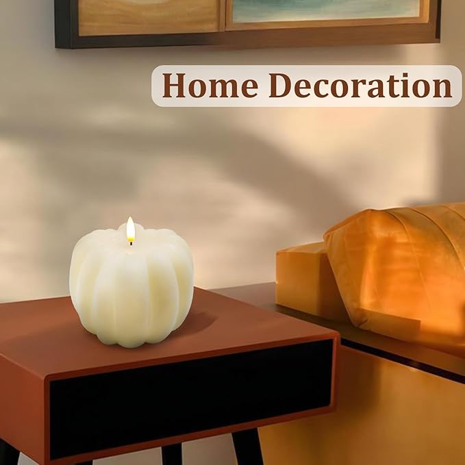 Fall Decor, Fall Decorations for Home - Flameless Pumpkin Candle with Timer Remote - Room Bedroom Table Farmhouse Decor for Halloween, Thanksgiving, White