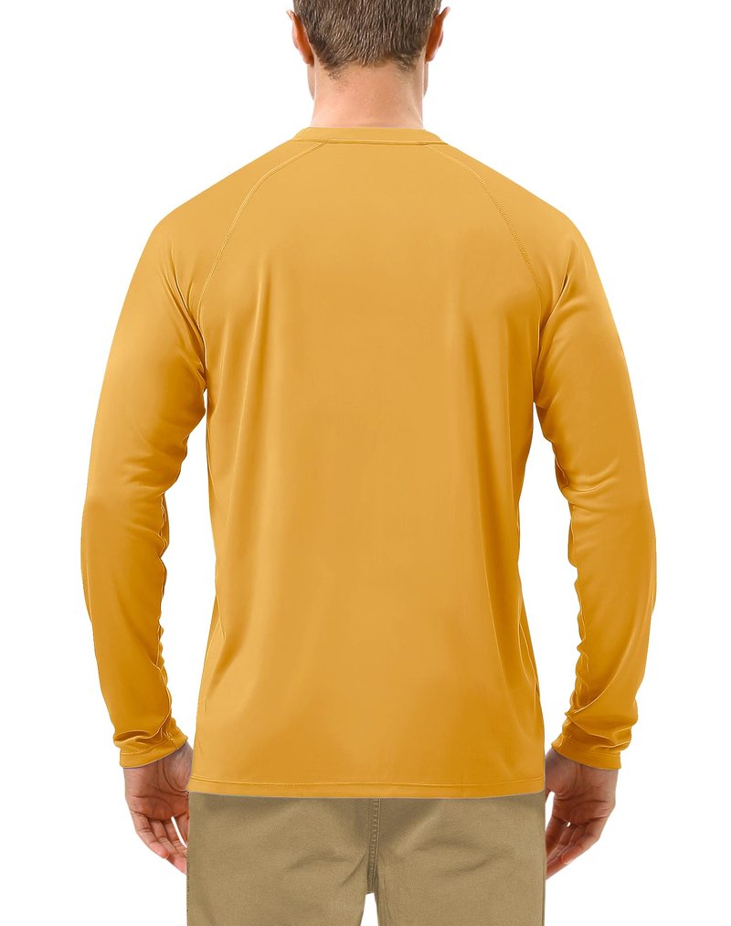 Roadbox Mens UPF 50+ Long Sleeve SPF Diving Rash Guard UV Sun Protection Shirts for Outdoor Fishing Hiking Swimming Running Golden Yellow