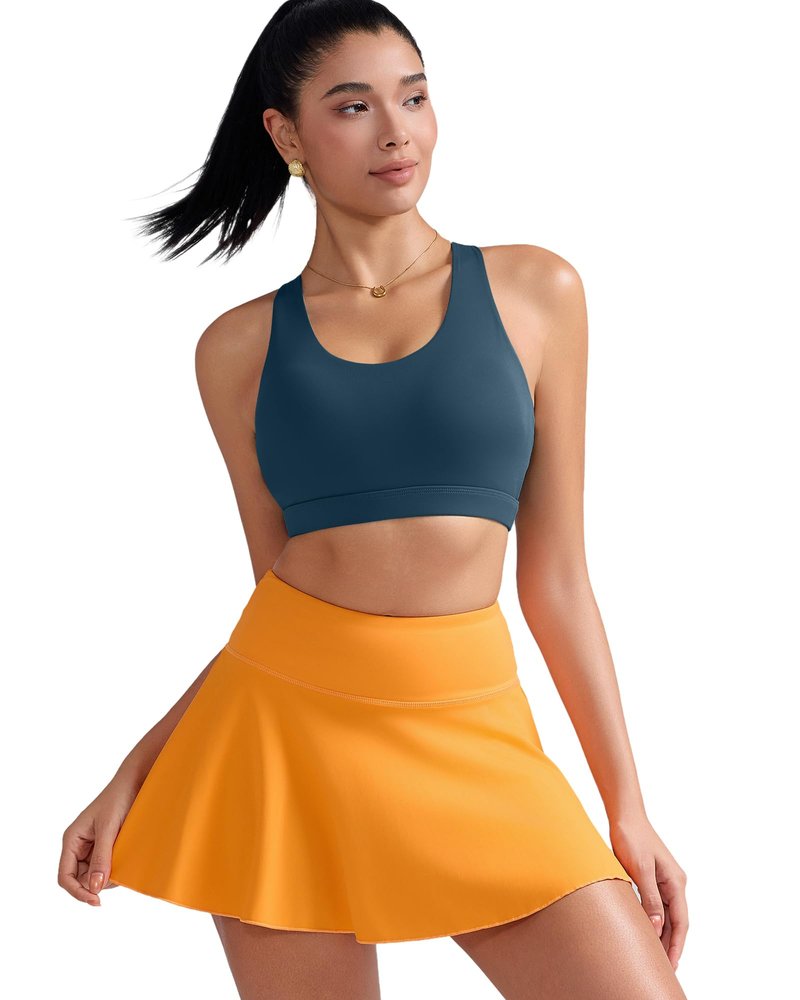 RUNNING GIRL White Sports Bra for Women, Criss-Cross Back Padded Strappy Sports Bras High Support Yoga Bra with Removable Cups(2353_Dark Blue_S)