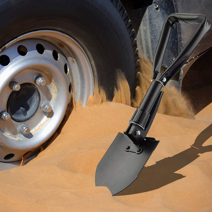 BEHANDY 18.5" Folding Shovel, Collapsible Shovel for Car Snow, Camping Shovel and Pickax, Military Entrenching Tool for Gardening, Camping, Sand, Off Road, Portable Car Emergency kit