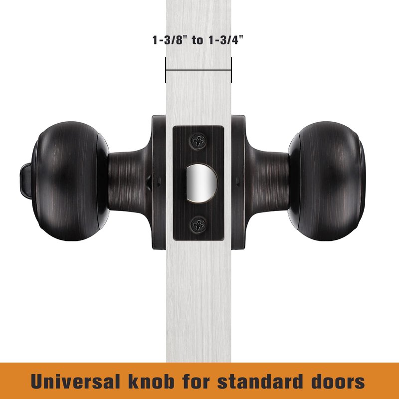 Probrico Privacy Door Knob with Lock, Interior Door Knob for Bathroom Bedroom, Oil Rubbed Bronze, Ball Knob Style, 1 Pack