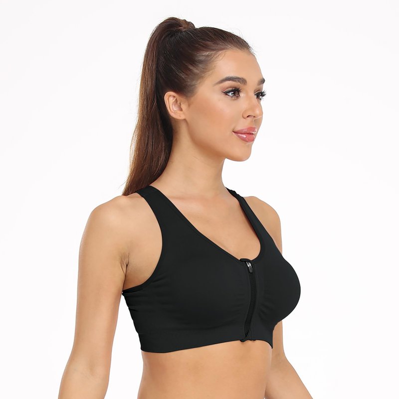 Racerack Women's Zip Front Sports Bra - Wireless, Padded, Post-Surgical Bra with Front Closure - 3 Pack (XX-Large, Black+Flesh+Light Blue)