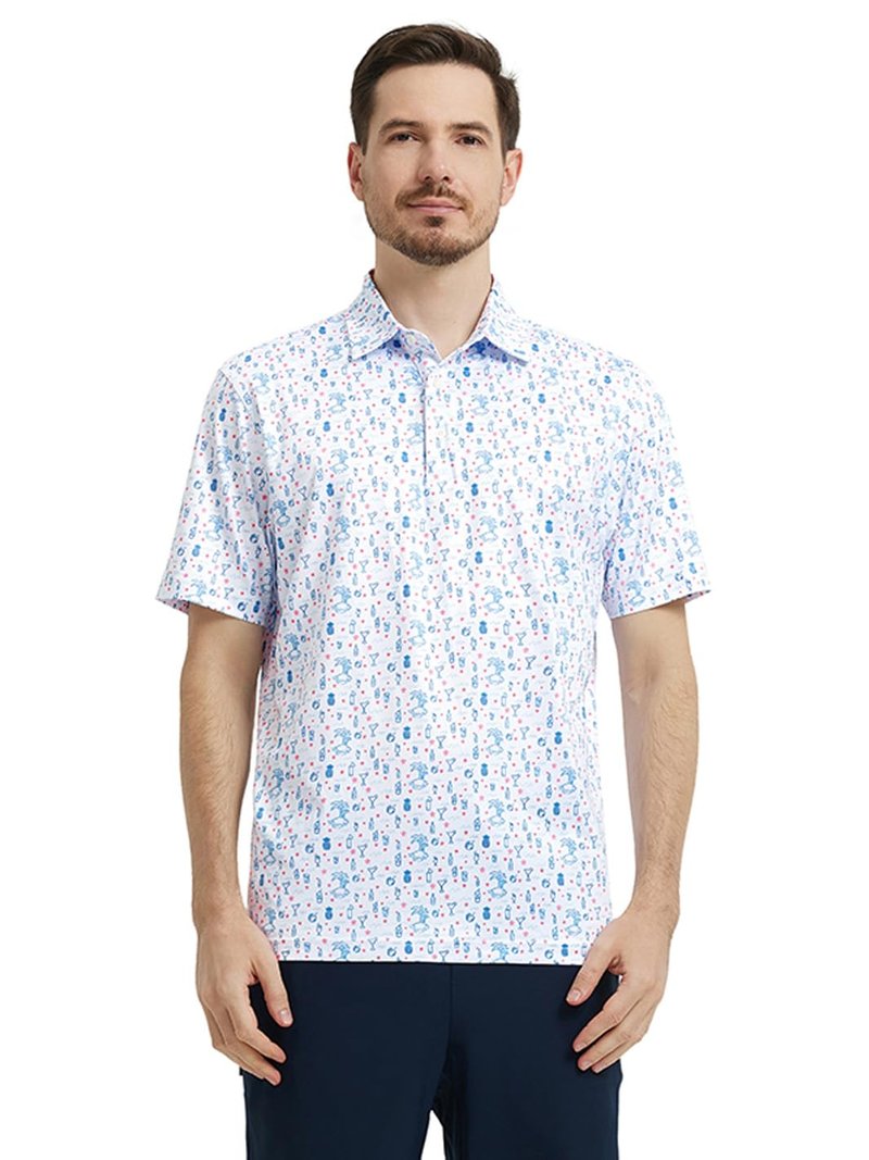 DTWOOO Men's Performance Moisture Wicking Print Short Sleeve Golf Polo Shirts