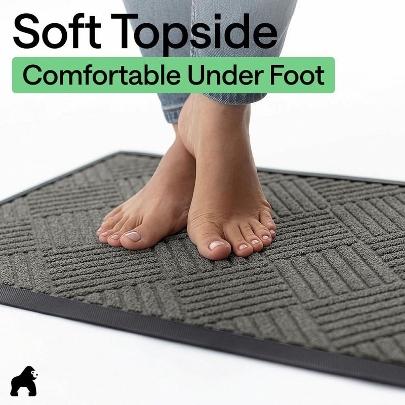 Gorilla Grip Waterproof All-Season Doormat - Natural Rubber, Stain & Fade Resistant | 29x17 Gray Diamond