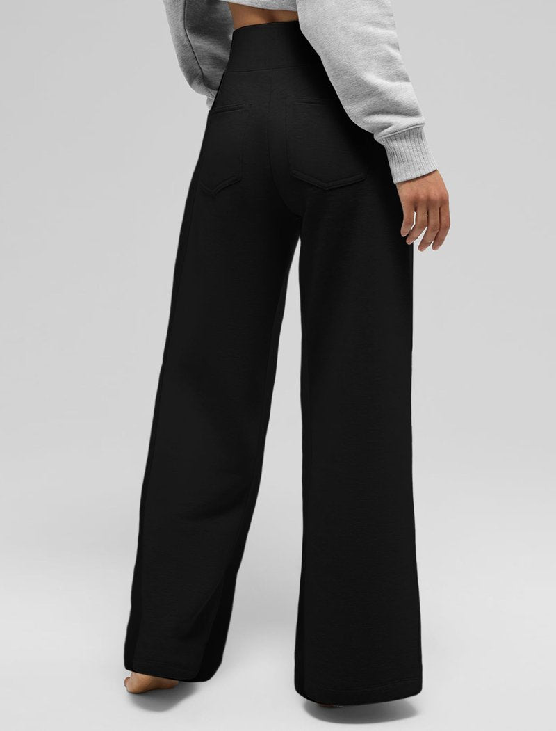 IWD Wide Leg Sweatpants Women High Waist Fleece Lined Sweat Pants Baggy Straight Athletic Pants with Pockets Black, Medium