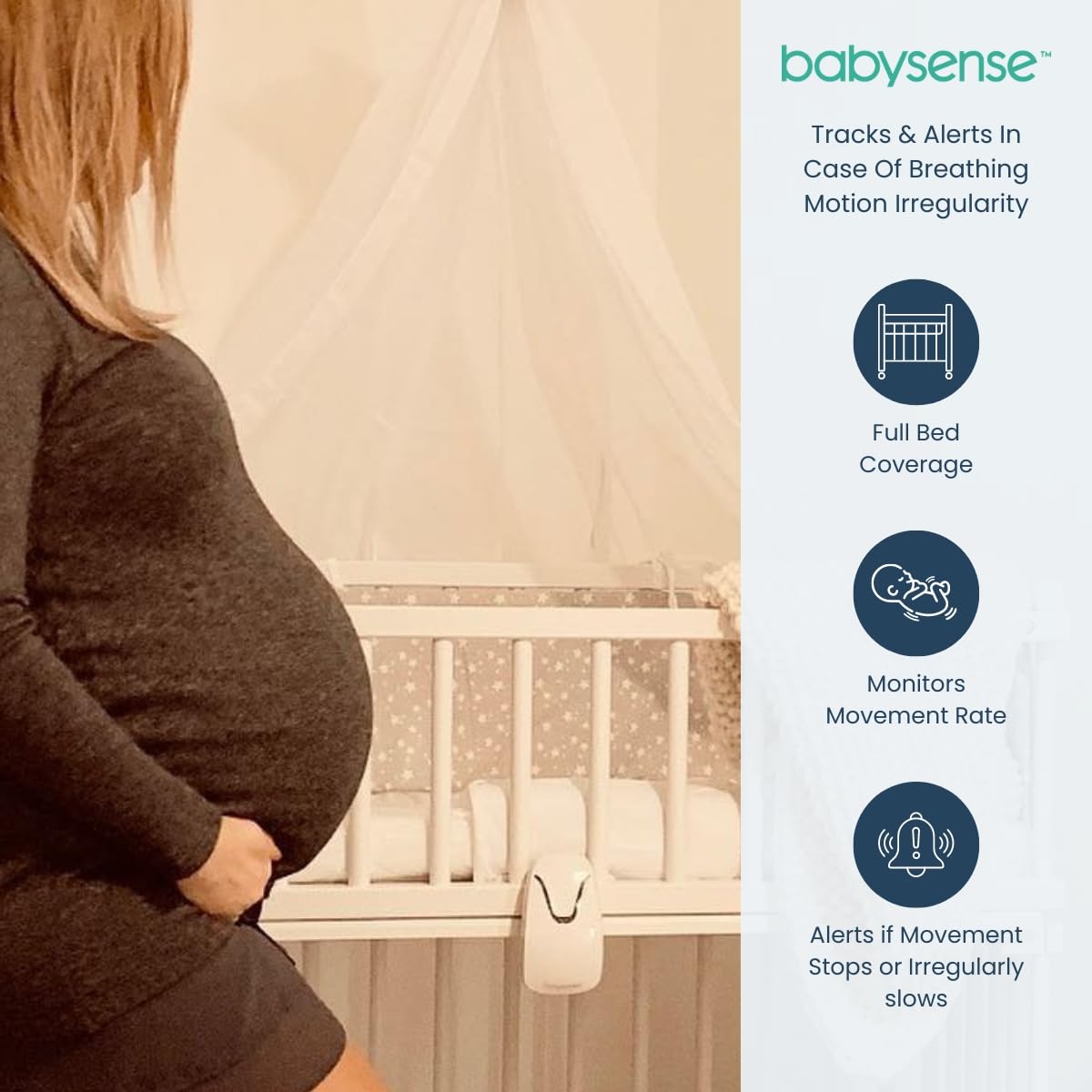 Babysense Video Baby Monitor with 2.4" Screen & Medically Certified Baby Movement Monitor with Real-Time No Breathing Motion Alerts, Tracks Breathing Motion Irregularity, Non-Contact, 2-in-1