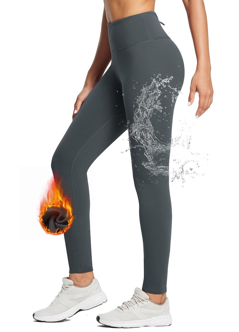 baleaf Fleece Lined Leggings for Women Water Resistant Thermal Hiking Pants Running Gear Skiing Tights Cold Weather Dark Grey M