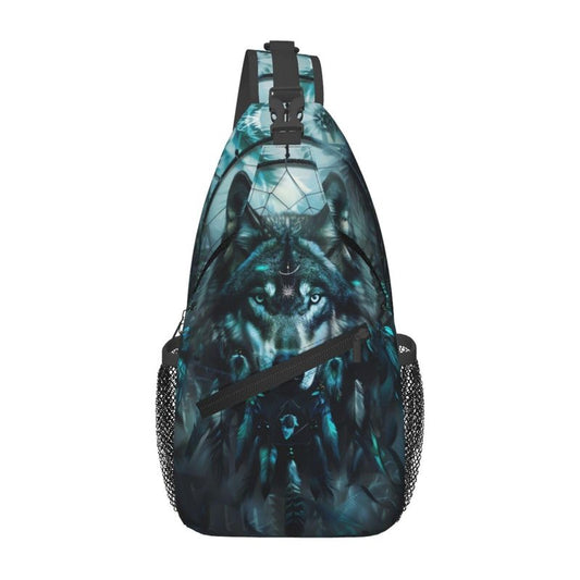 Wolf Dream Catcher Sling Backpack Chest Bag Crossbody Shoulder Bag Gym Cycling Travel Hiking Daypack For Men Women