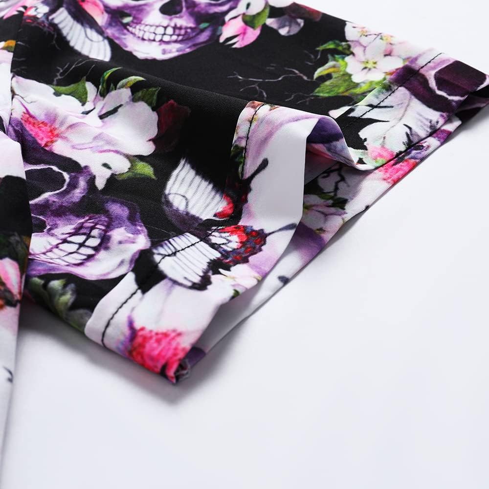 Men's Halloween Shirt Short Sleeve Button Down Male Funny Print Hawaiian Shirt Holiday Beach Skull Pumpkin Bat Witch Tops