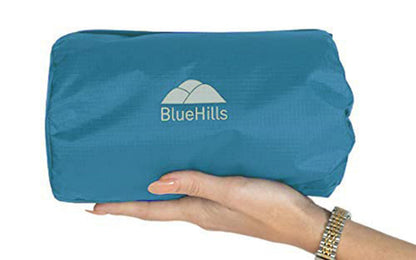 BlueHills Ultra Compact Travel Blanket in Portable Case Premium Soft Large Airplane Blanket Flight Essentials for Car Plane Train Hotel Layover Peacock Teal C004