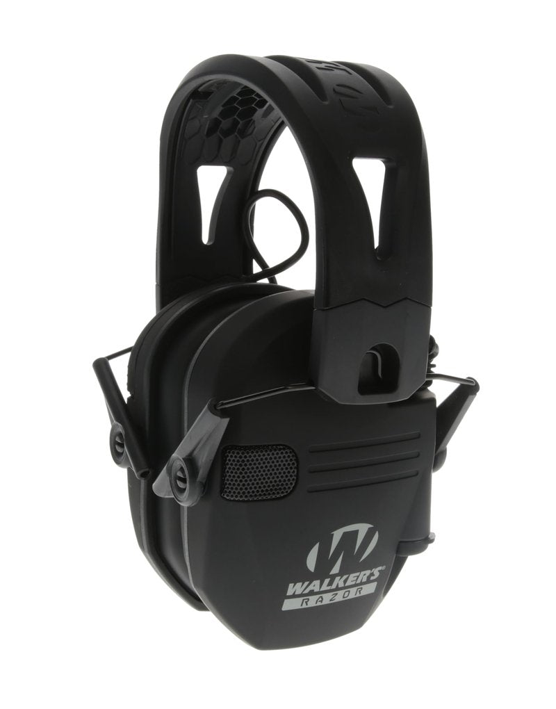 WALKER'S Razor Tacti-Grip Slim Electronic Muff - 23dB NRR Compact Collapsible Non-Slip Headband Hunting Shooting Hearing Protection Earmuffs w/ 2 AAA Batteries, Black