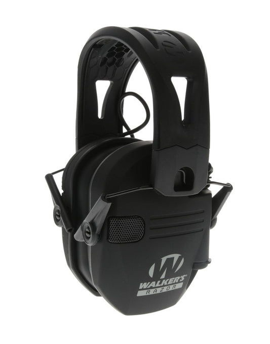 WALKER'S Razor Tacti-Grip Slim Electronic Muff - 23dB NRR Compact Collapsible Non-Slip Headband Hunting Shooting Hearing Protection Earmuffs w/ 2 AAA Batteries, Black