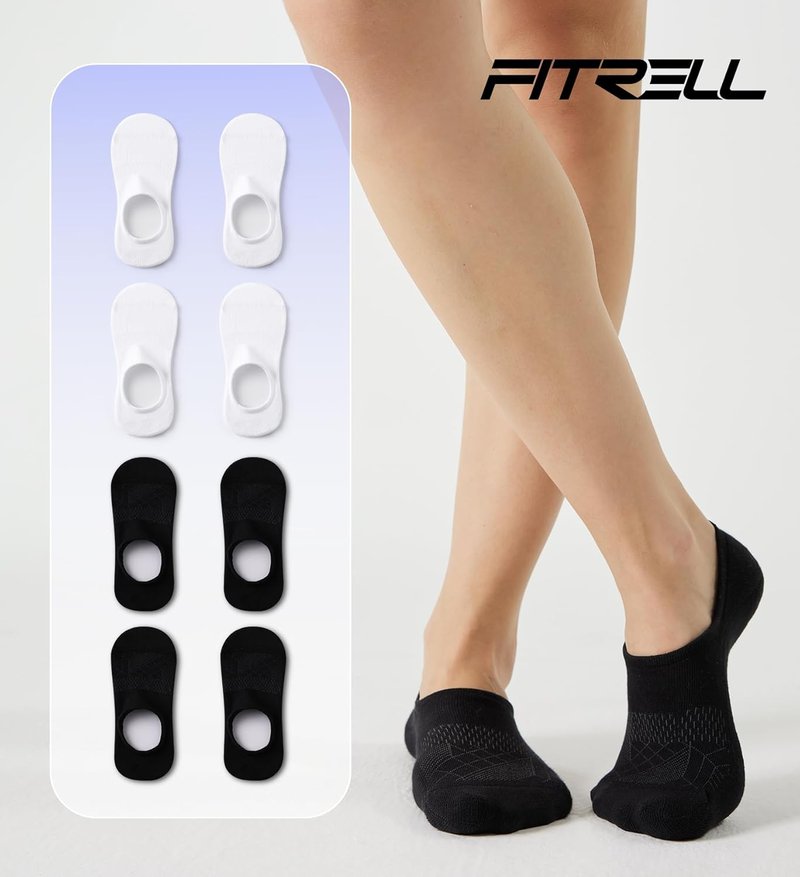 FITRELL No Show Socks for Women - Cotton Cushioned Athletic Ankle Socks | 5-8 Pairs, Non-Slip Design