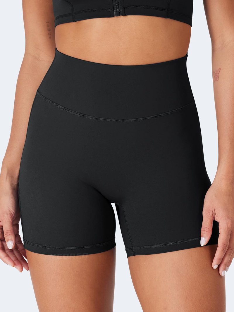 YEOREO CoreFlex Scrunch Workout Shorts with Pockets for Women 4.5" High Waisted Cargo Gym Biker Shorts Tummy Control Yoga Black
