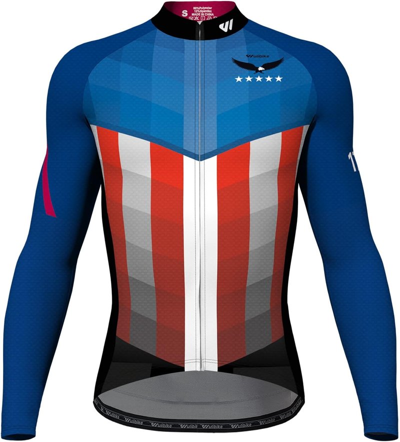 Men's Cycling Jersey - Short Sleeve American Flag Bike Shirt | Full Zip with Pockets