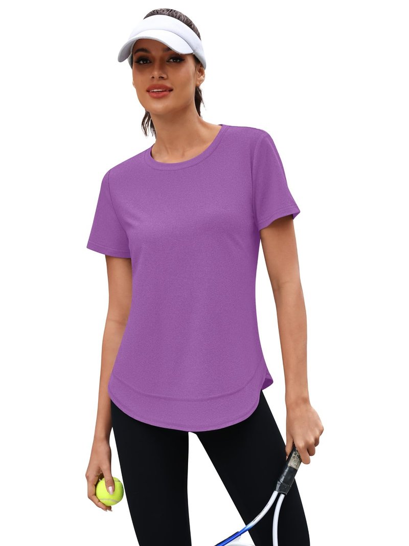 3rd hill Womens Workout Tops Short Sleeve Crewneck Sports Yoga Running Shirts Quick Dry Outfits Purple L