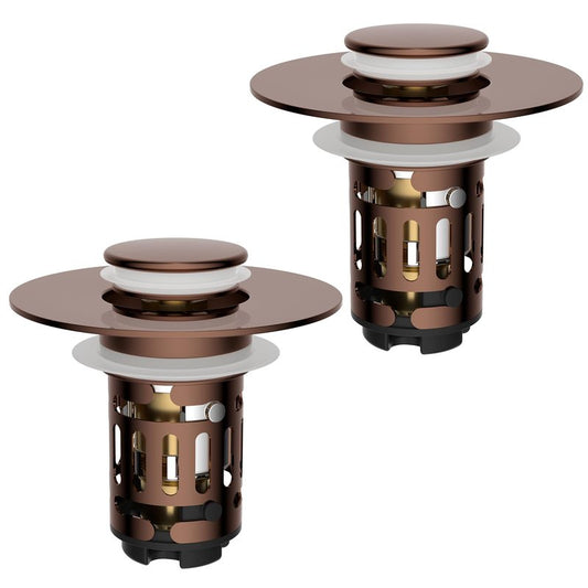Hibbent 3 Pack 3 in 1 Bathroom Sink Drain Strainer, Universal Pop Up Stopper with Removable Stainless Steel Filter Basket Hair Catcher, Sink Plug for 1.1''~2.36'' Basin, Brass Bullet Core, Rose Gold