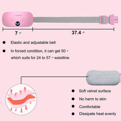 Portable Cordless Heating Pad, Electric Waist Belt Device, Fast Heating Pad with 3 Heat Levels and 3 Massage Modes, Back or Belly Heating Pad, Gifts for Her, Women and Girl