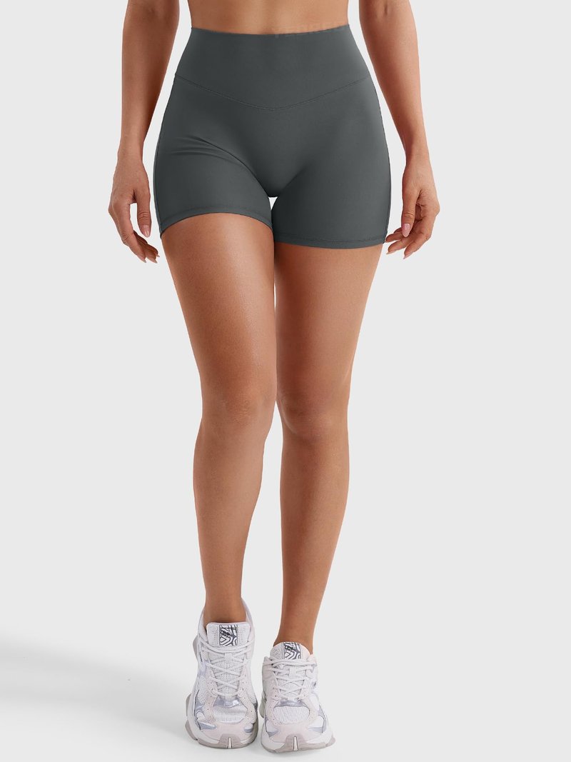YEOREO SoftHue Women Workout Gym Shorts Impact 4.5" ScrunchHigh Waist Yoga Biker Shorts with Tummy Control Coal-M