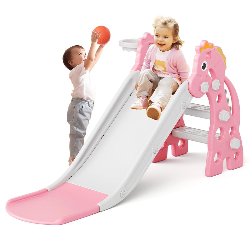 67i 3 in 1 Toddler Slide - 46.8 Inch Long Slide, 10-Min Easy Assembly, Foldable Anti-Tip Stable, Small Indoor Mini Slide for Toddlers 1-3, Baby Inside Slide Resbaladilla Indoor Outdoor Gift (Pink)