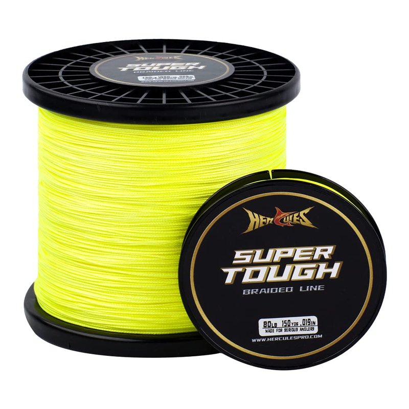 HERCULES Super Tough Braided Fishing Line 50 pounds Test Hi-Vis Yellow 50LB (150 Yards) - 8 Strands