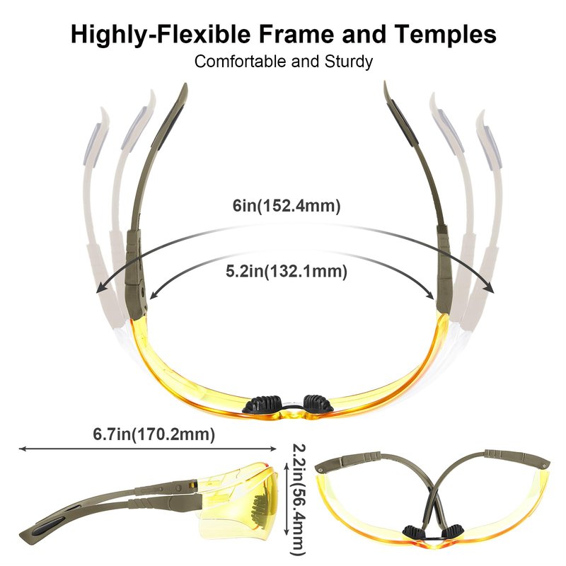 xaegistac Shooting Glasses Anti-fog Shooting Range Eye Protection, Adjustable Safety Glasses with Zipper Hard Case (khaki frame yellow lens)