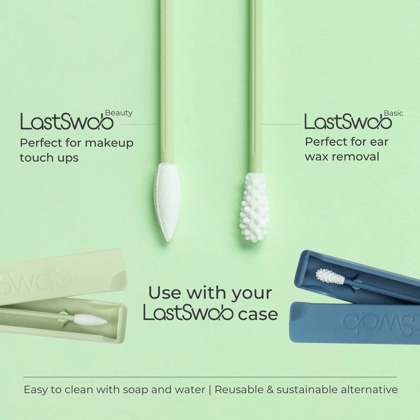 LastSwab® Reusable Buds Swabs for Ear Cleaning - The Sustainable and Sanitary Alternative to Single-Use Q Tips - Zero Waste and Easy to Clean - Comes with a Convenient Travel Case Holder